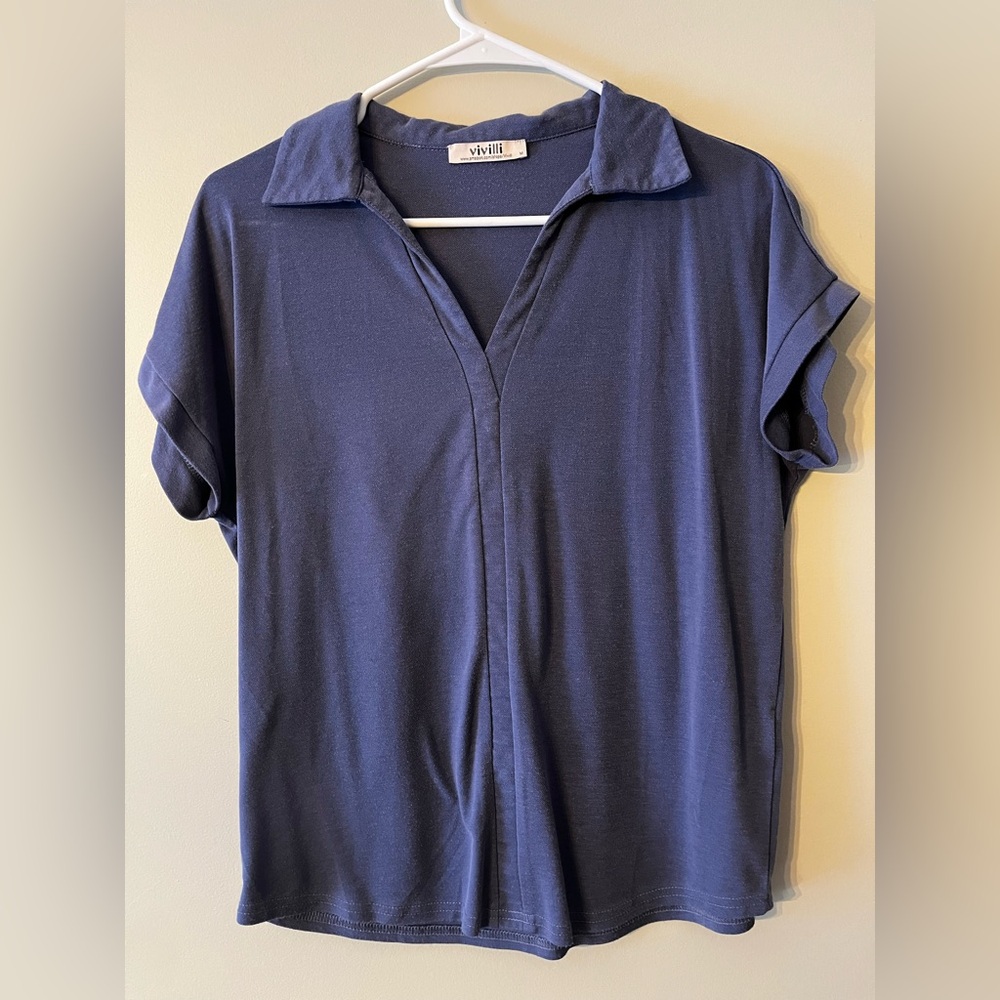 Women's cornflower blue polo Top